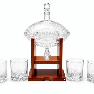 Univ of Texas Longhorns Football Glass Decanter Set w/ 4 Glasses & Wood Stand